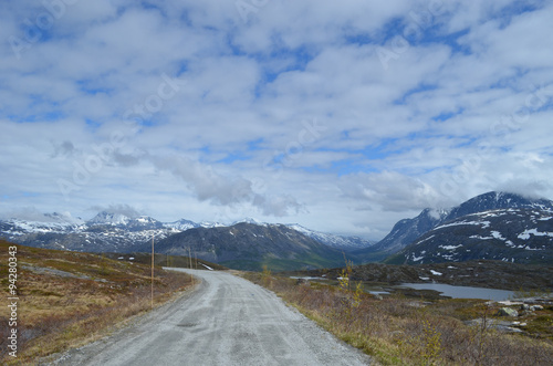 Gravel road through Norwegian mountains, northern Scandes