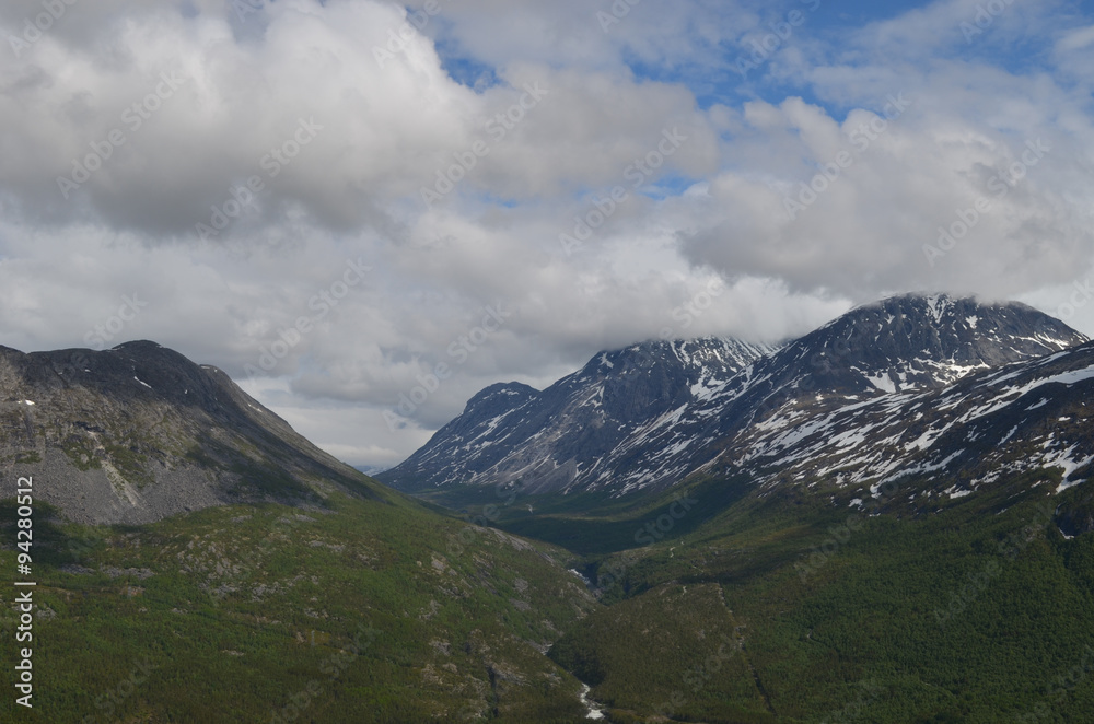 River through valley in Norwegian mountains, northern Scandes