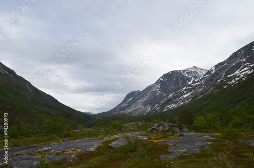 Subarctic mountain valley in Norwegian northern Scandes