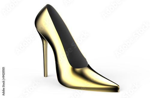 Golden shoe isolated on white