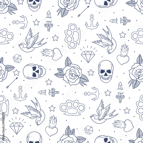 Old school tattoo seamless pattern