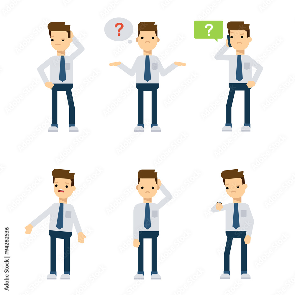 Vector characters: office guy being confused.