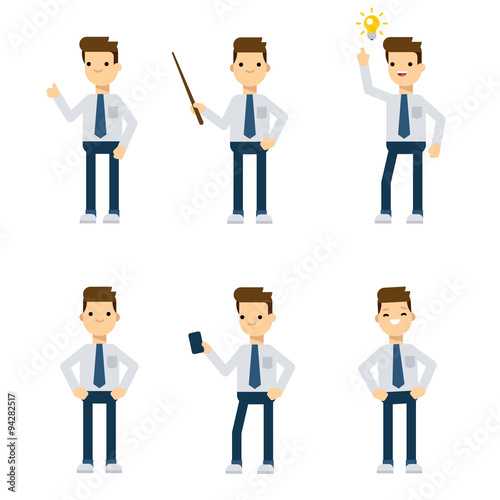 Vector characters: office guy in different static poses.