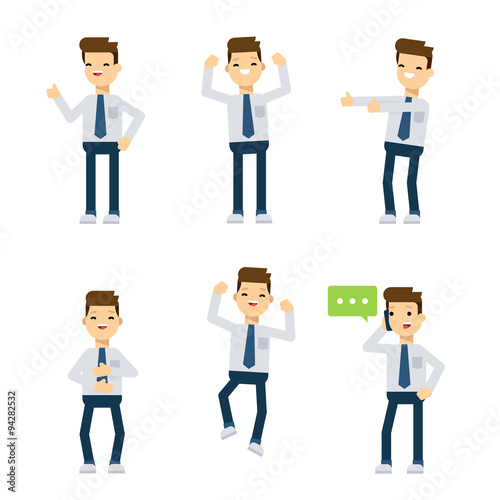 Vector characters: office guy being happy.
