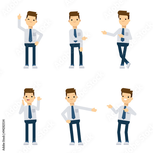 Vector characters: office guy pointing in different directions.