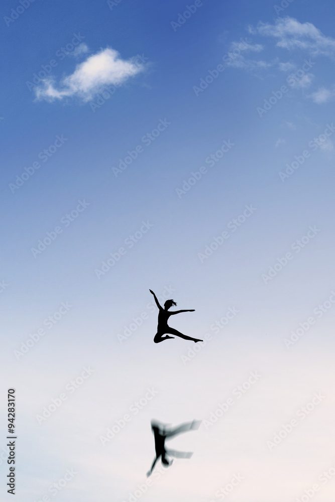Attractive girl dancing on the sky Attractive girl dancing on the sky