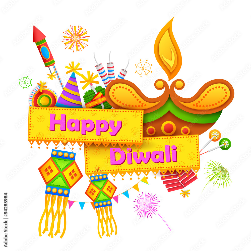 Happy Diwali background with diya and firecracker Happy Diwali background with diya and firecracker