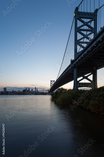 Ben Franklin Bridge at night seen from Camden, New Jersey © wjbruzek