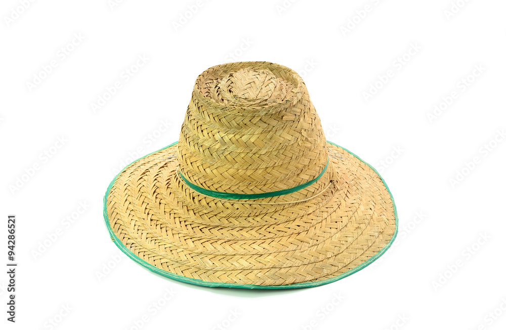 Thai farmer Old hat made of woven bamboo on white background