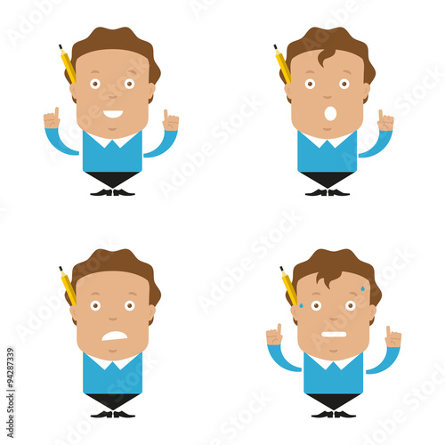 Man character gesturing and showing