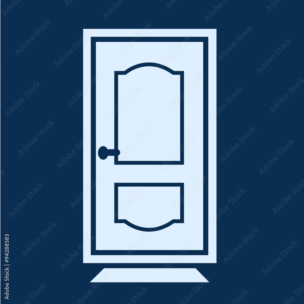 Closed white simple door with little carpet
Closed white simple door with little carpet