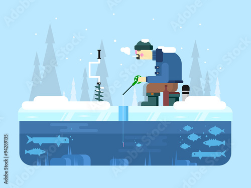 Man on winter fishing