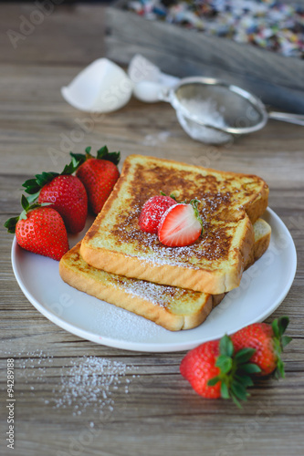 French Toasted with strawberry and Coffee  Breakfast Healthy