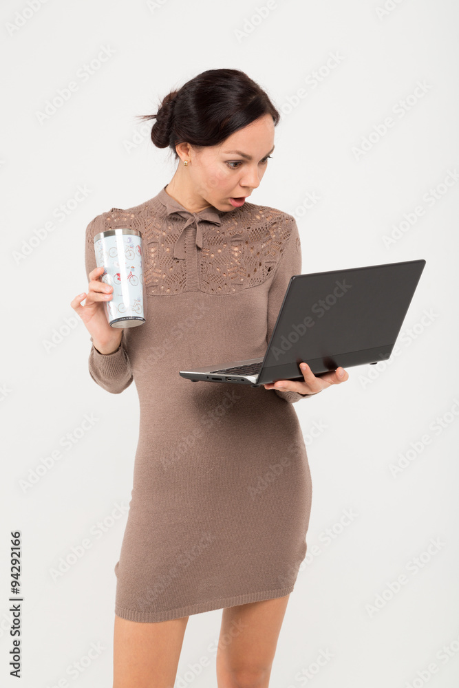 portrait of businesswoman with notebook and cup portrait of businesswoman with notebook and cup