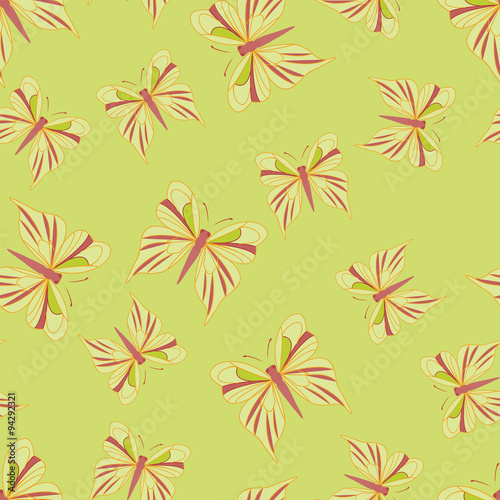 Seamless pattern with butterflies. Summer background. Vintage texture. Yellow backdrop. Vector illustration.