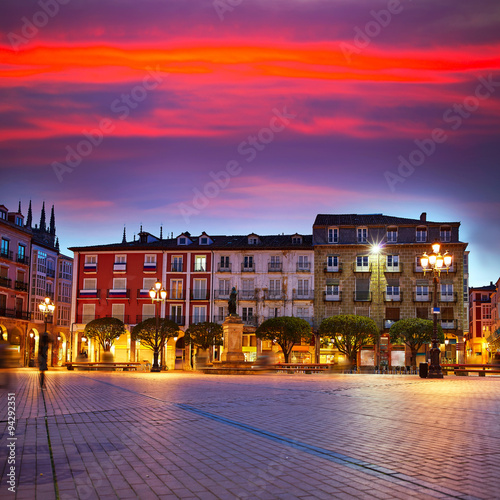 Burgos Plaza Mayor square at sunset in Spain