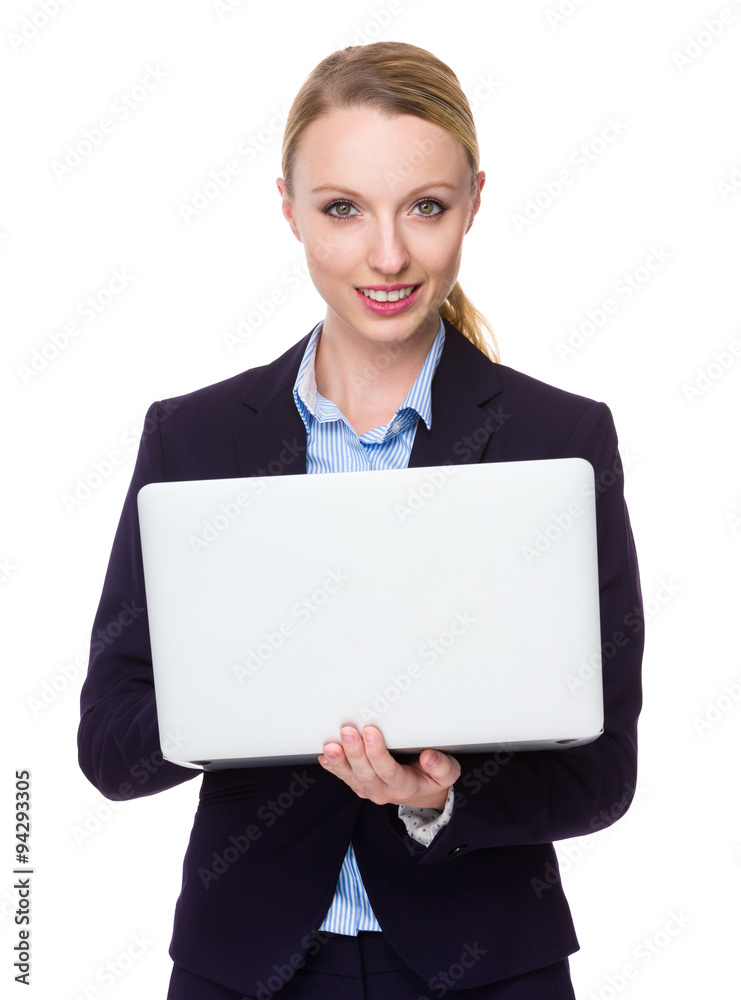 Caucasian Young Businesswoman use of the notebook computer Caucasian Young Businesswoman use of the notebook computer
