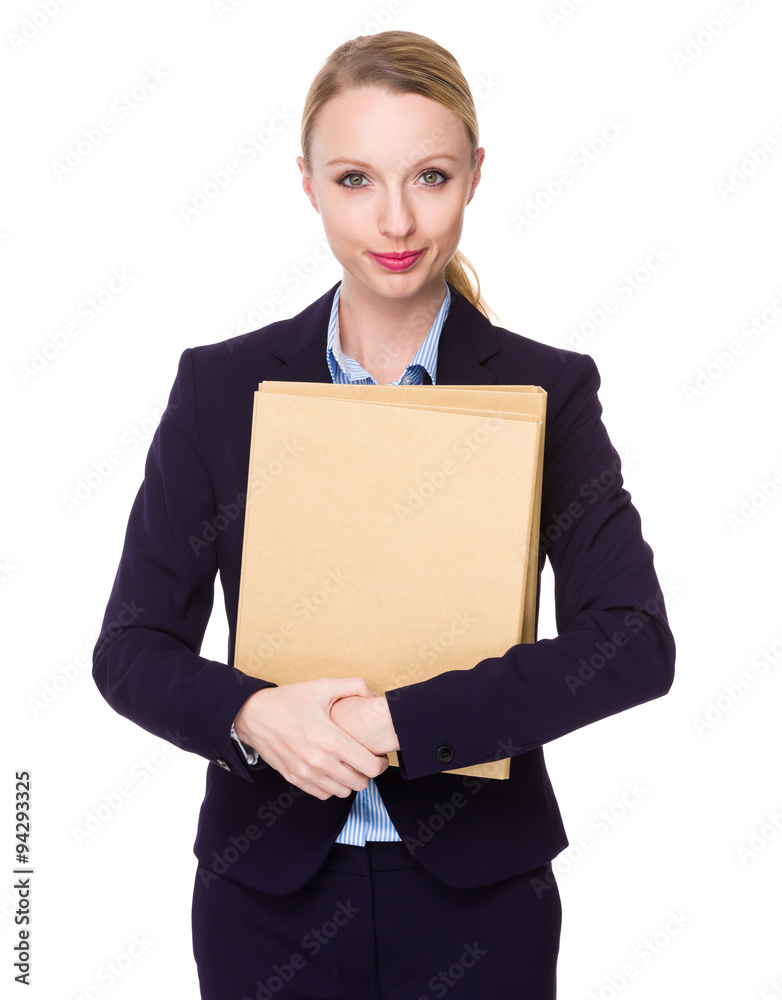 Caucasian Young Businesswoman hold with folder Caucasian Young Businesswoman hold with folder