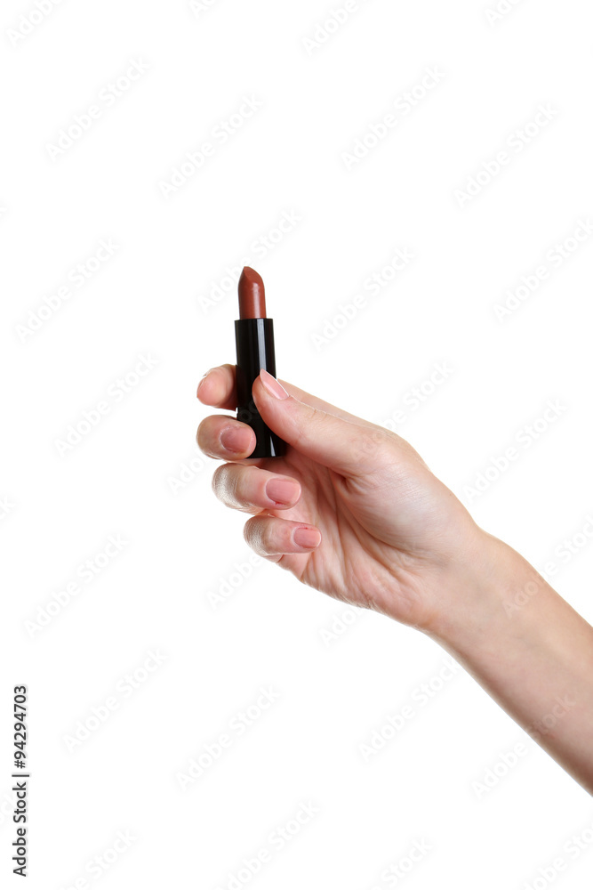 Female hand with lipstick for make-up isolated on white Female hand with lipstick for make-up isolated on white