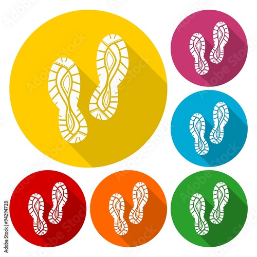 Sport shoe icons set with long shadow