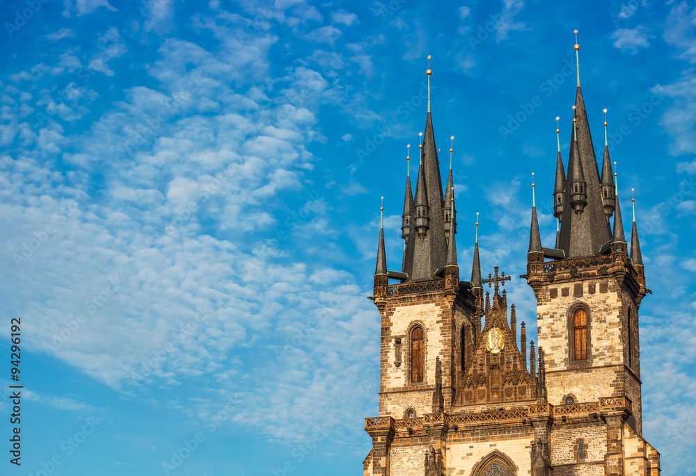 Fototapeta premium church top of Our Lady before Tyn in Prague, Czech republic