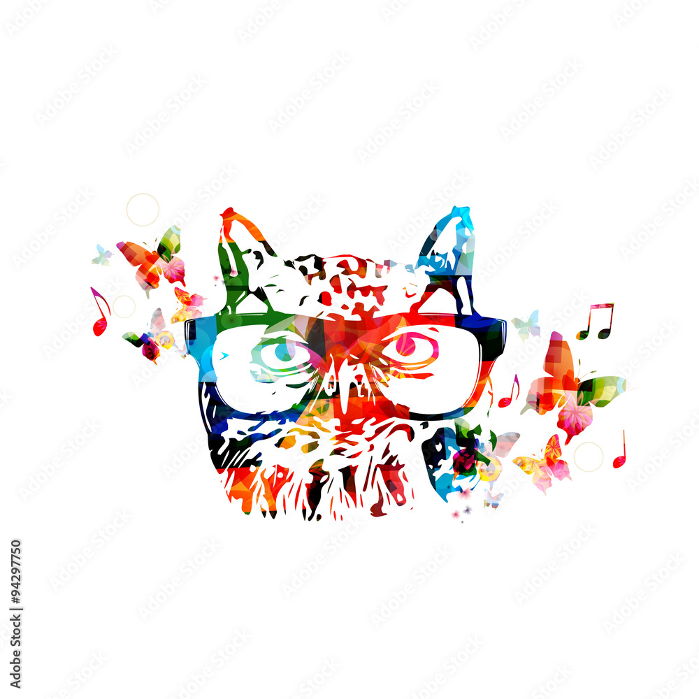 Colorful owl head with glasses close up Colorful owl head with glasses close up
