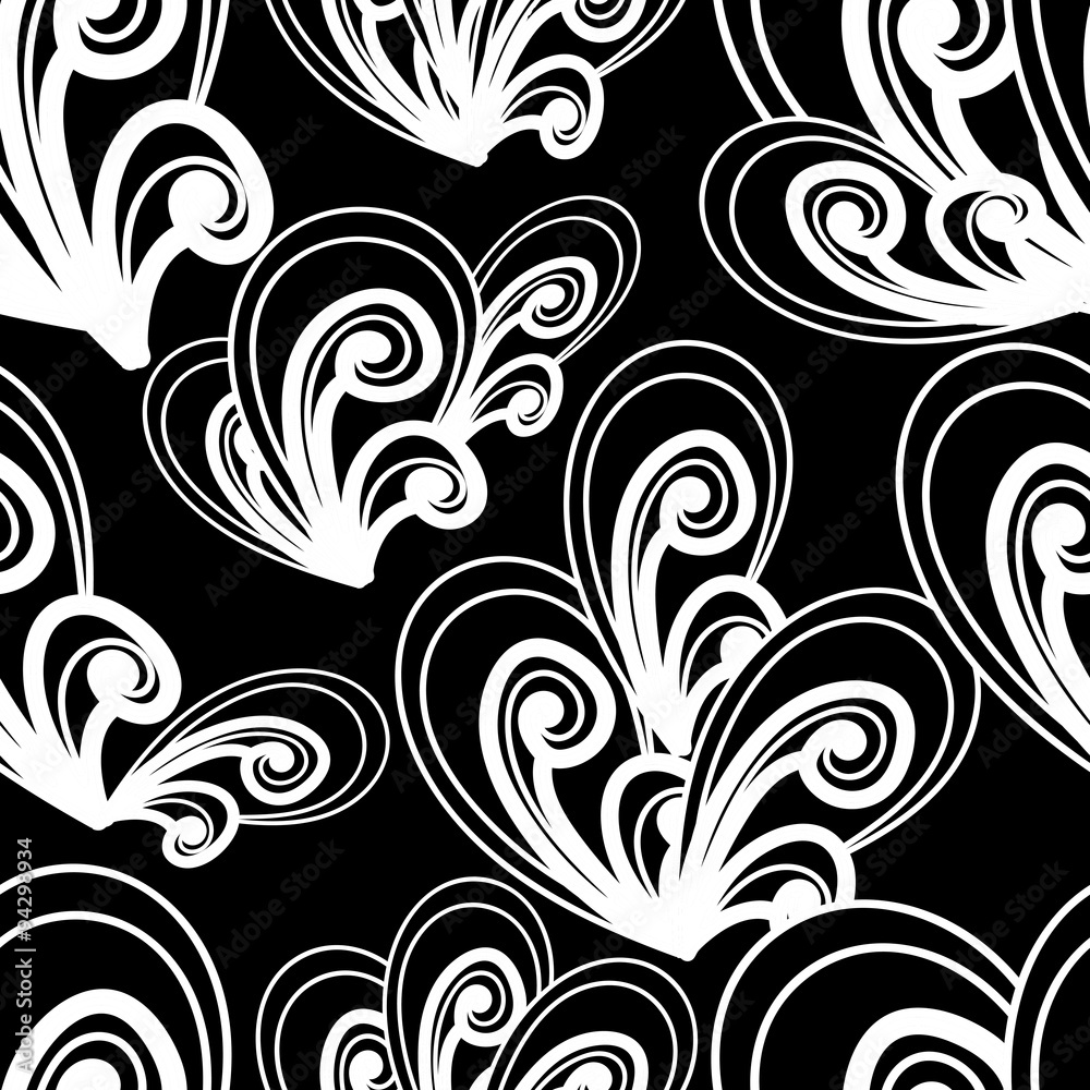 Seamless vector summer pattern. Black and white hand drawn backg Seamless vector summer pattern. Black and white hand drawn backg
