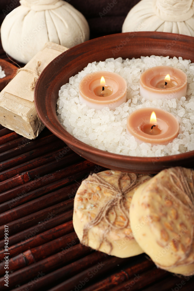 Beautiful spa composition on table close up Beautiful spa composition on table close up