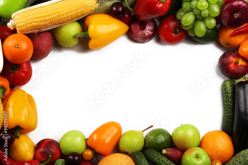 Heap of fruits and vegetables close up