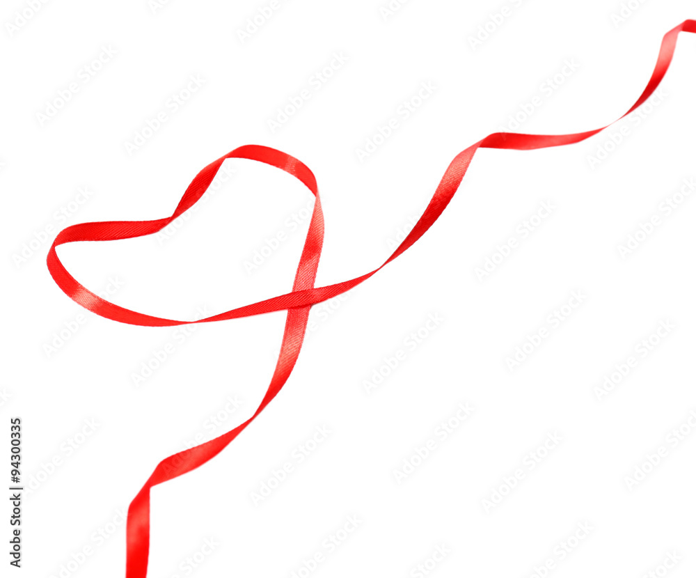 Red ribbon in shape of heart isolated on white Red ribbon in shape of heart isolated on white