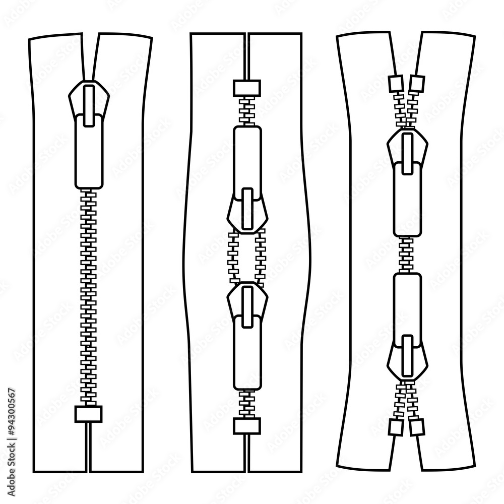 Clothing zipper types vector illustration isolated on white background