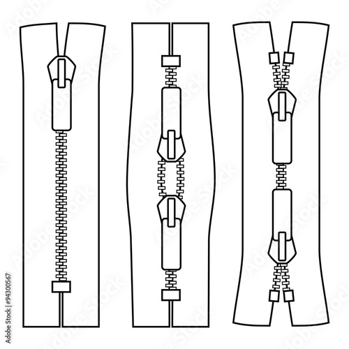 Clothing zipper types vector illustration isolated on white background
