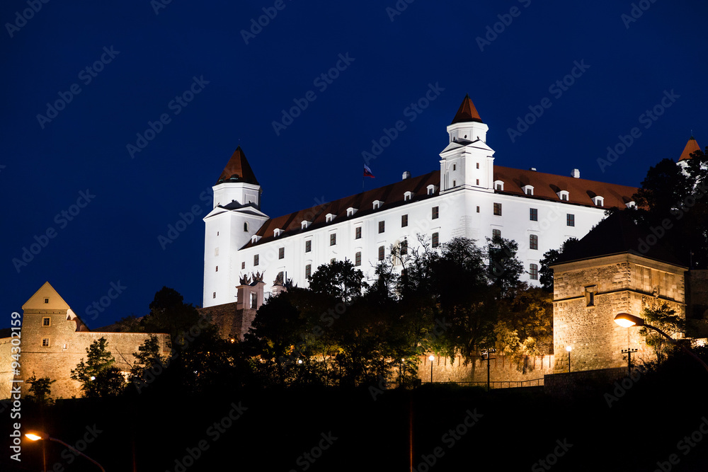 illuminated Bratislava Castle in night