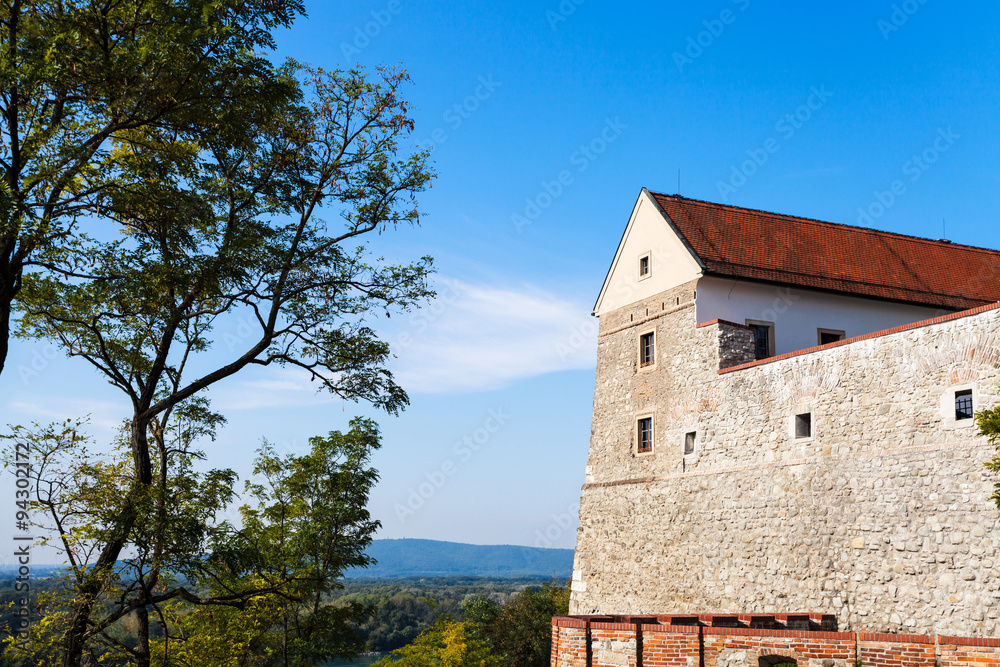 Fototapeta premium Bratislava castle and view of hills near Danube