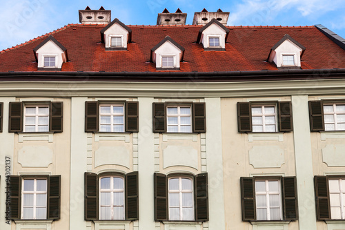 facade of old house at Main Square in Bratislava
