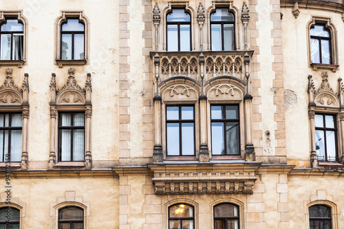 facade of apartment house in old town Brno