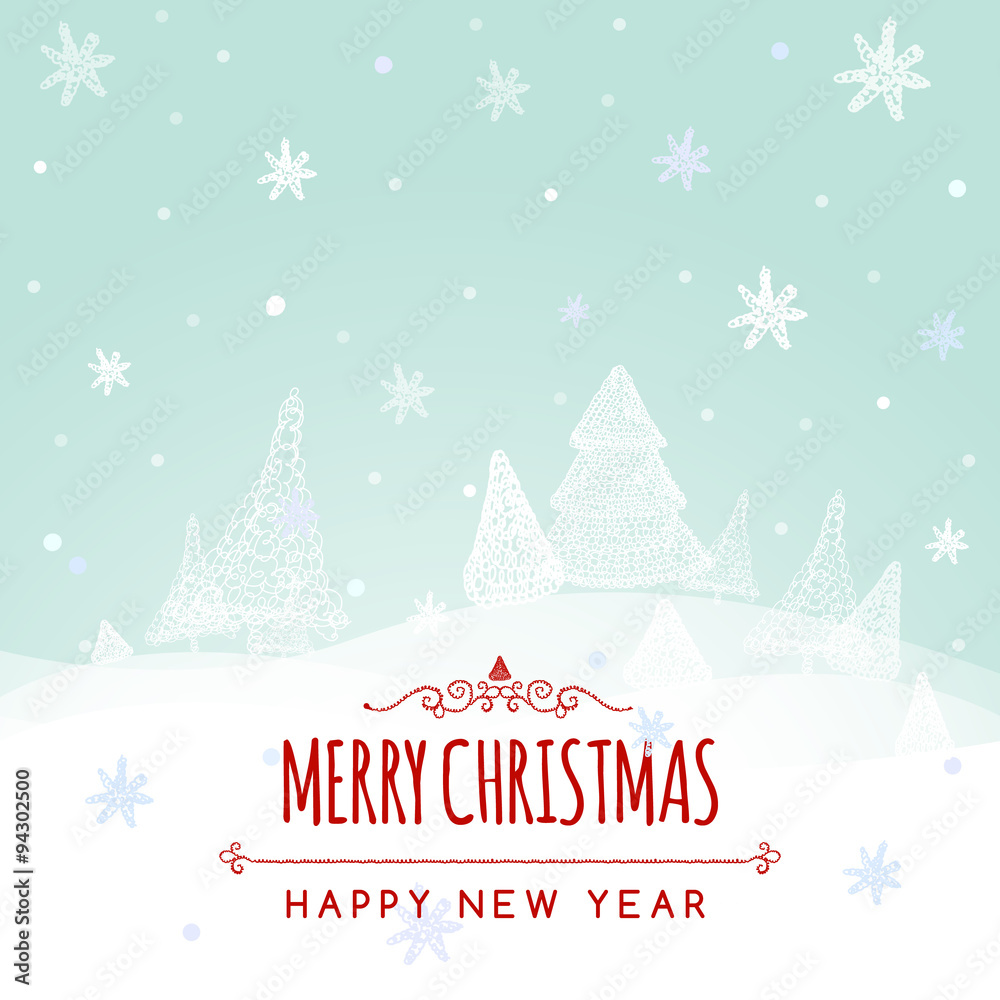 Christmas retro greeting card and background with hand-drawn