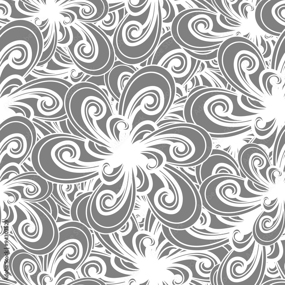 Abstract background. Black and white pattern. Floral seamless background