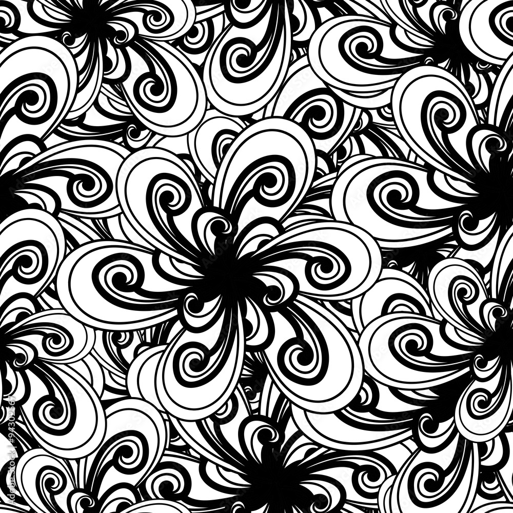 Fototapeta premium Abstract background. Black and white pattern. Floral seamless ba