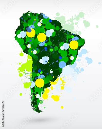 South America vector map with abstract blots