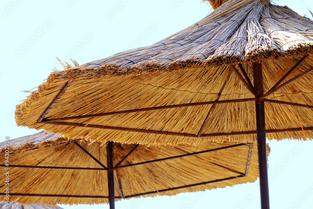 Sunshade umbrella on the beach, close up