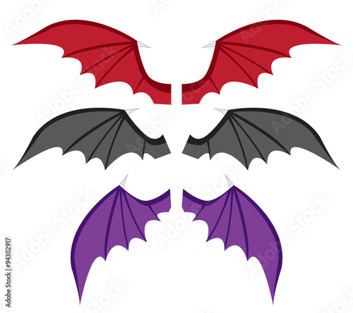 Set Bat wings in color in flat style