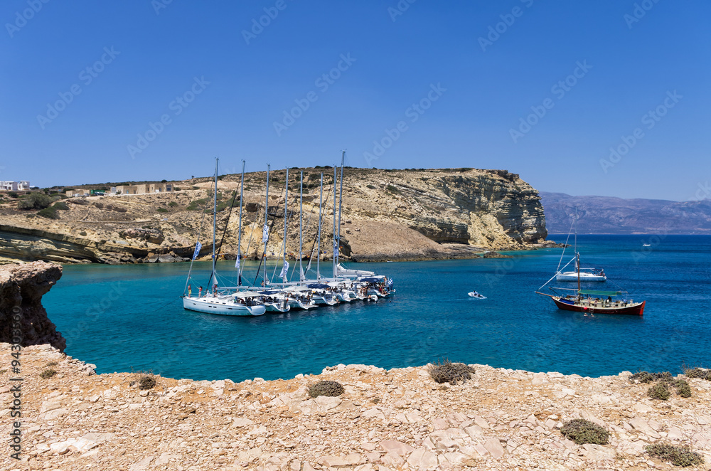 July 22nd 2014 - Sailing yachts anchored in a gulf in Ano Koufonisi island, Cyclades, Greece