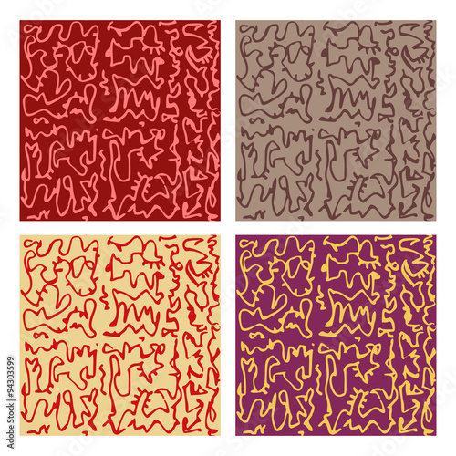 Abstract seamless pattern made of gel pen. Unsystematic placement of the lines.
Abstract shapes.
Set of seamless patterns. Color variations of the pattern.