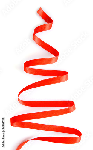 Red curved ribbon isolated on white