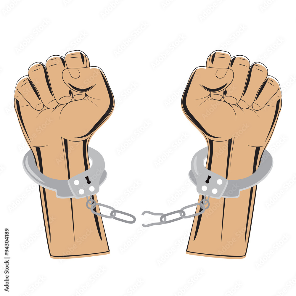 broken chain in handcuffs vector illustration. concept symbol of revolution and freedom Stock