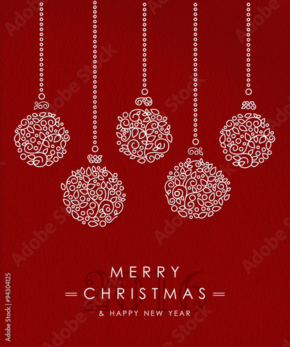 Merry christmas happy new year outline bauble deco