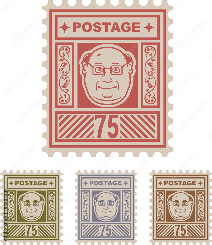 Obraz premium Mail Postage Stamp 75 with cartoon face