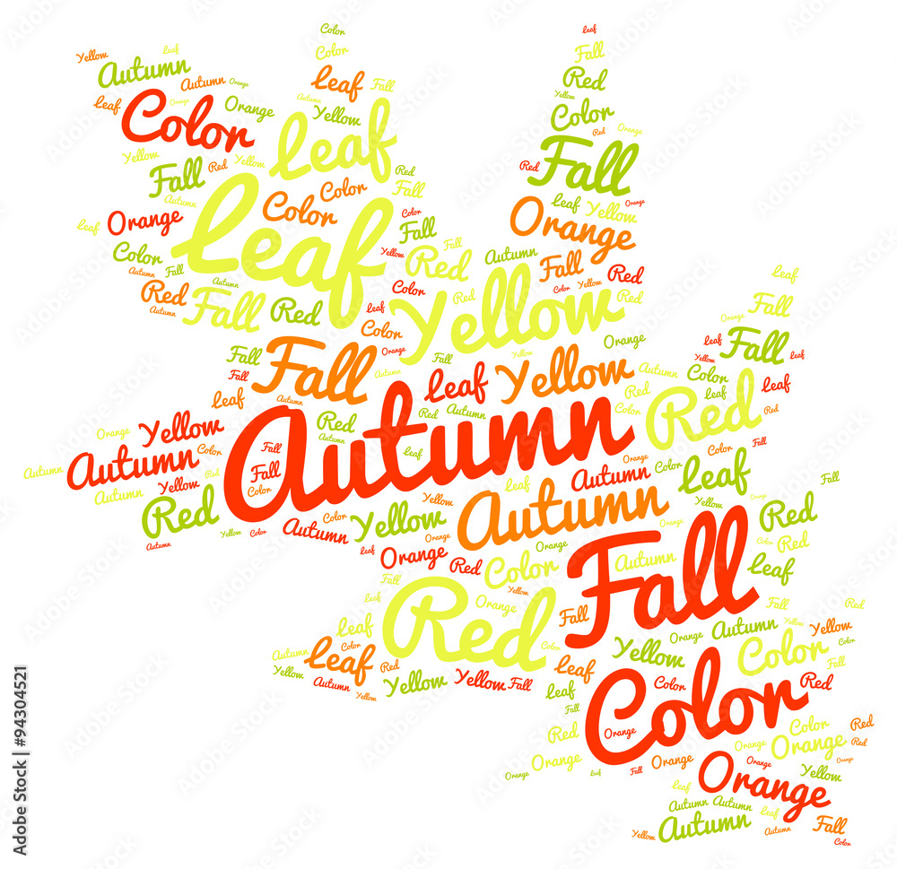 Autum Colorful Leaf Shaped Tag Cloud Background