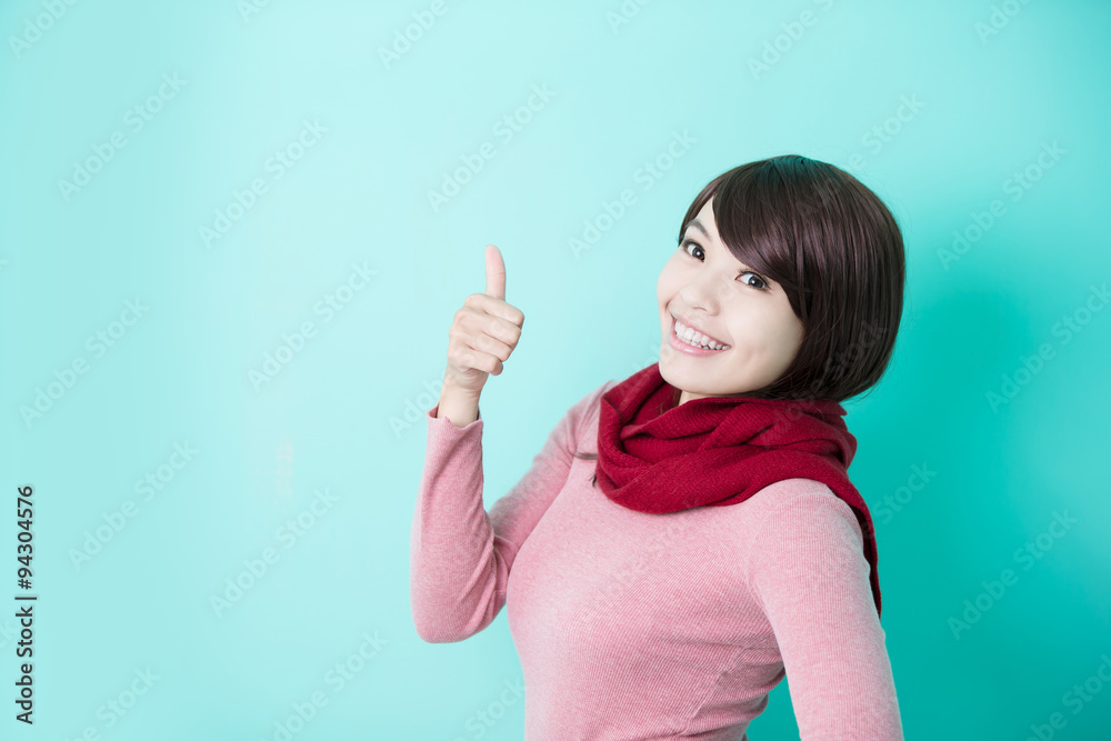 Young woman show thumb up Young woman show thumb up
